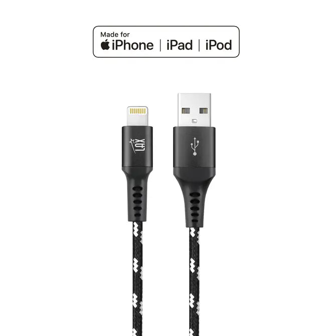 Apple MFi Certified Iphone Cable 10 Ft-Black with Stripes