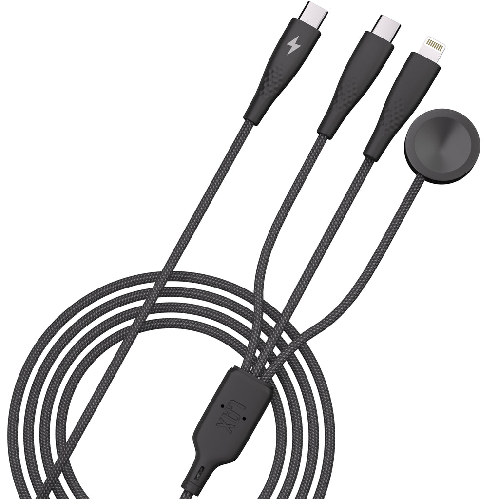 3-in-1 USB-C to USB-C, Iphone & Watch Charging Cable – 6ft (Nylon Braided)