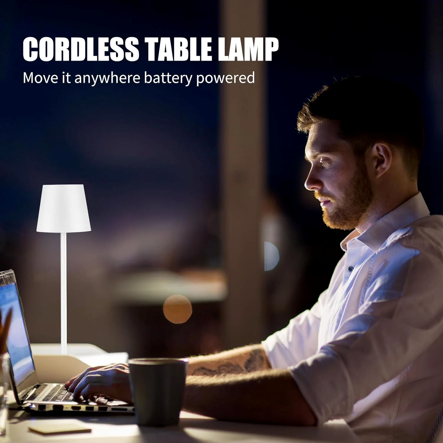 LAX Cordless Table Lamp – Portable Touch Lamp with 3 Lighting Modes & Stepless Dimming – Black & White
