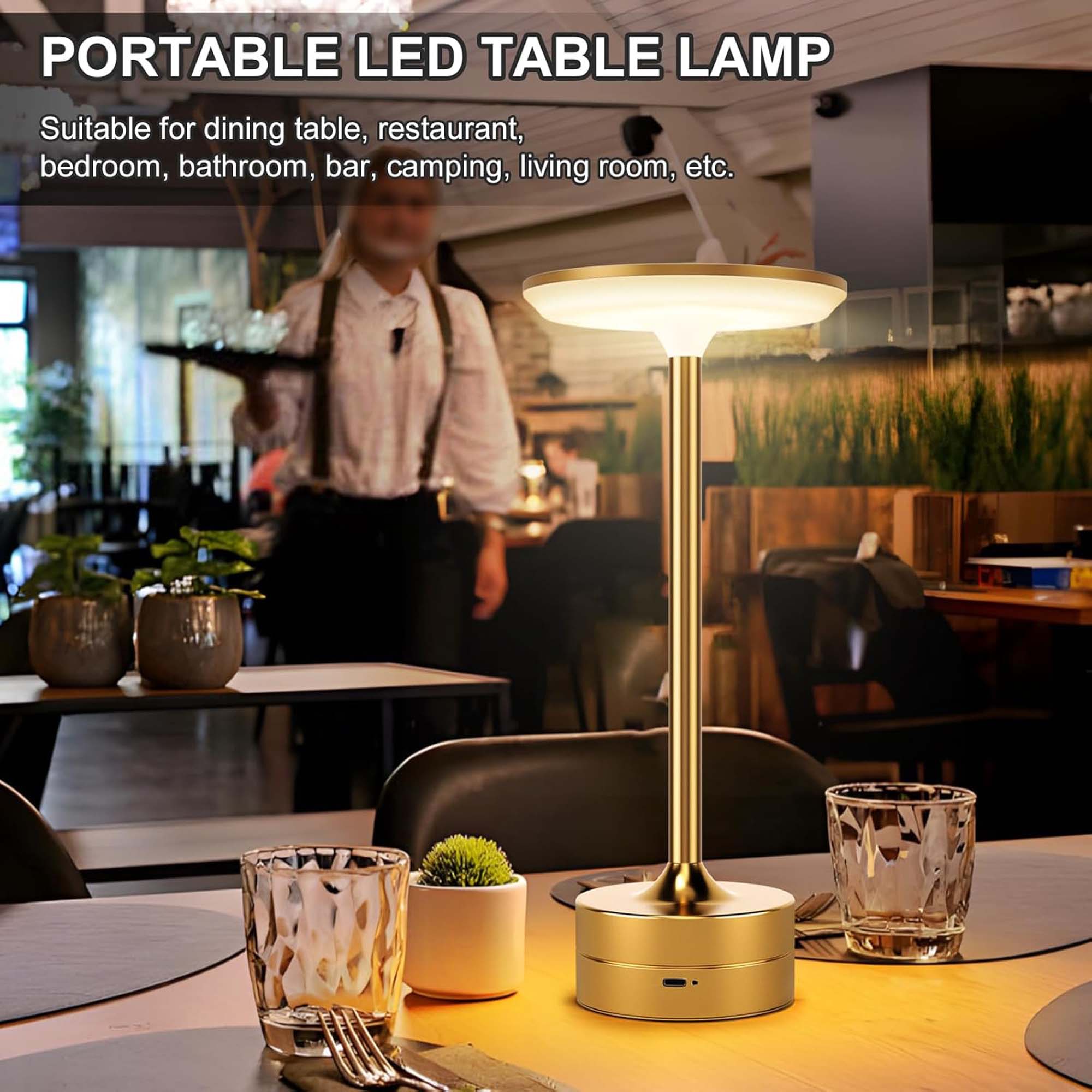 Modern Dimmable Touch LED Table Lamp – 3 Light Modes, USB-C Rechargeable, 2000mAh Battery – Warm/Cool/Mixed White – Sleek Aluminum Design for Bedroom, Office & More