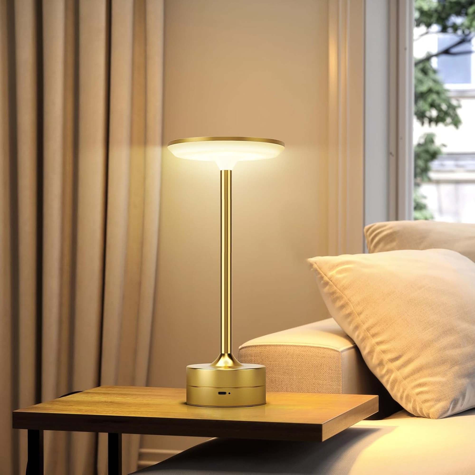 Modern Dimmable Touch LED Table Lamp – 3 Light Modes, USB-C Rechargeable, 2000mAh Battery – Warm/Cool/Mixed White – Sleek Aluminum Design for Bedroom, Office & More