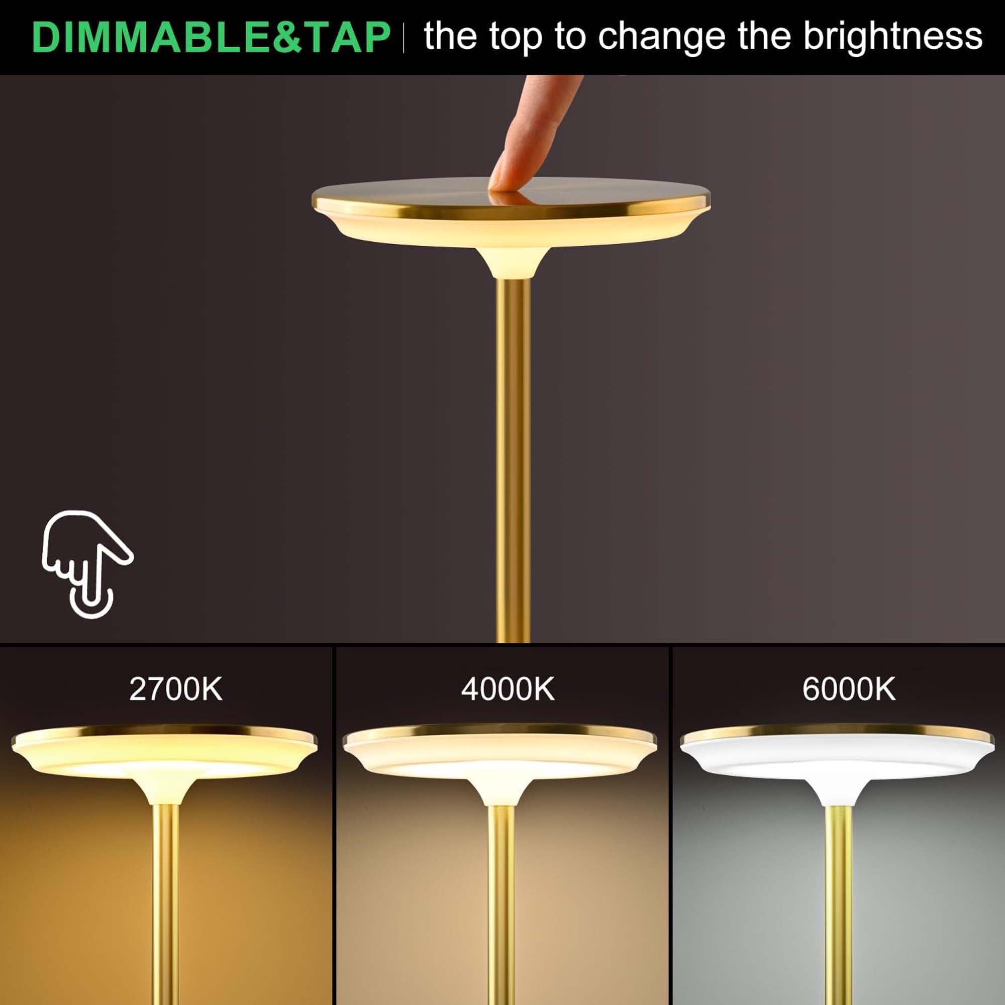 Modern Dimmable Touch LED Table Lamp – 3 Light Modes, USB-C Rechargeable, 2000mAh Battery – Warm/Cool/Mixed White – Sleek Aluminum Design for Bedroom, Office & More
