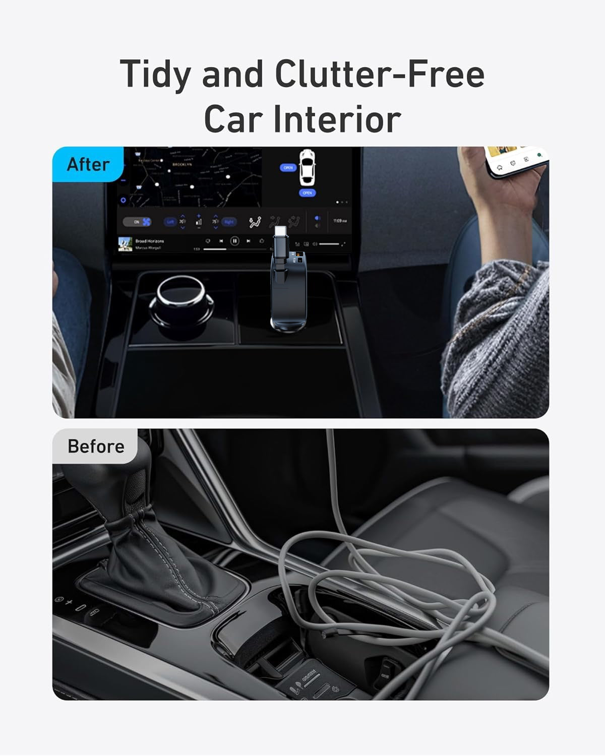 USB 84W 3-Port Car Charger with built-in retractable USB-C cable (33W+33W+18W)