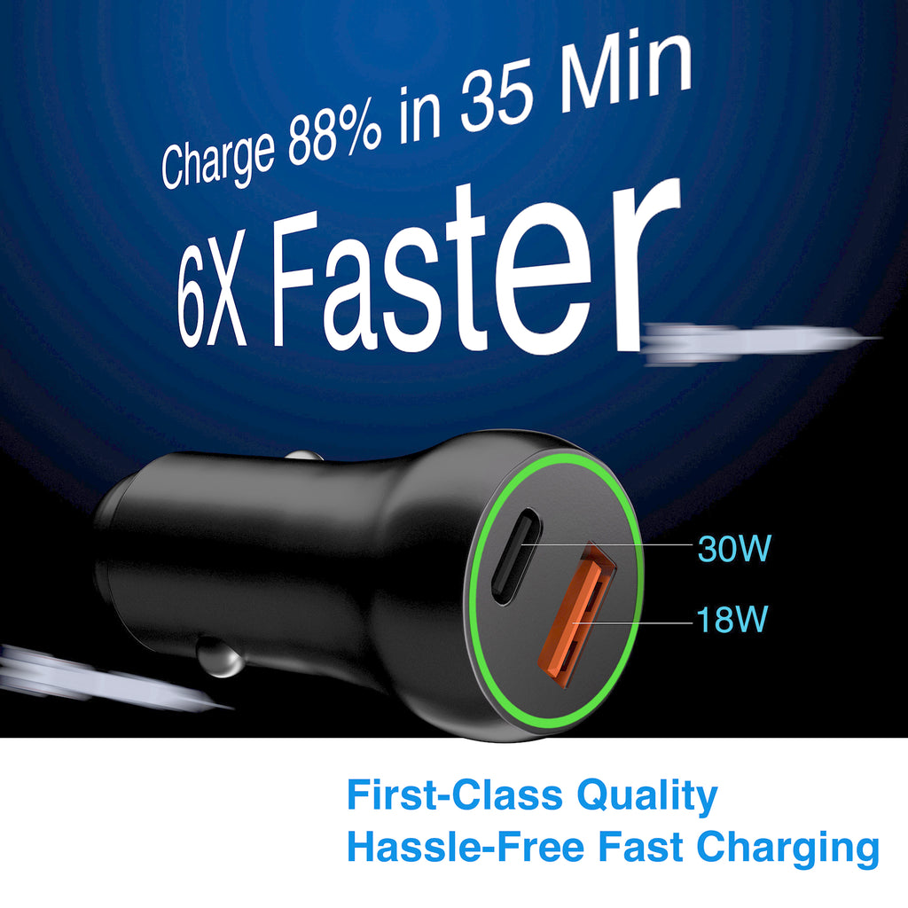 USBPD 30W Car Charger 1x USB-C & 1x USB-A Port- Retail Pack