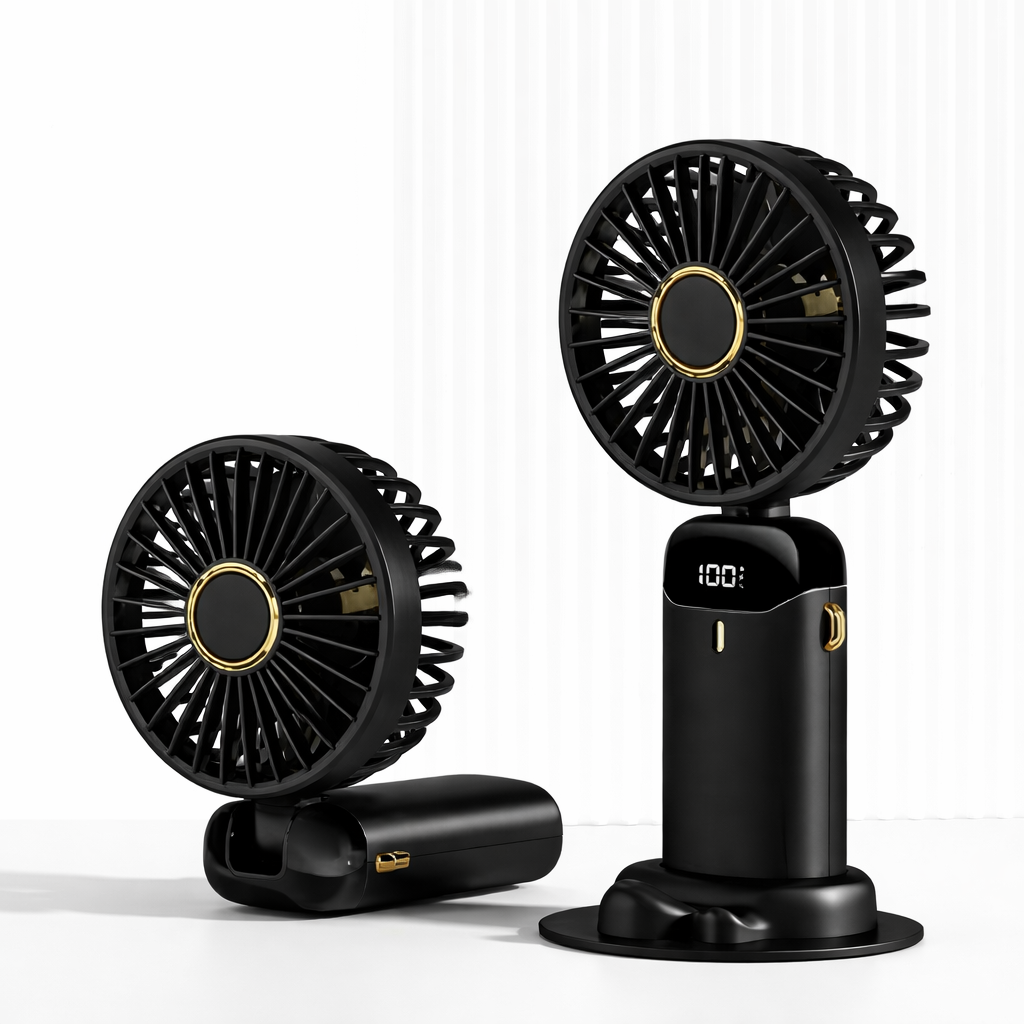 Portable Folding Digital Fan with Stand – Rechargeable Handheld & Desk Fan (LED Display)