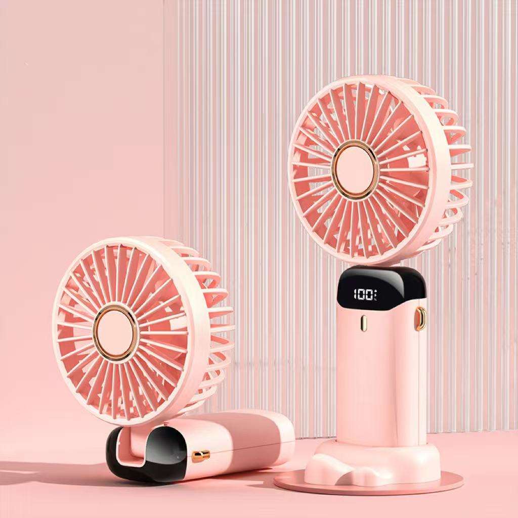 Portable Folding Digital Fan with Stand – Rechargeable Handheld & Desk Fan (LED Display)