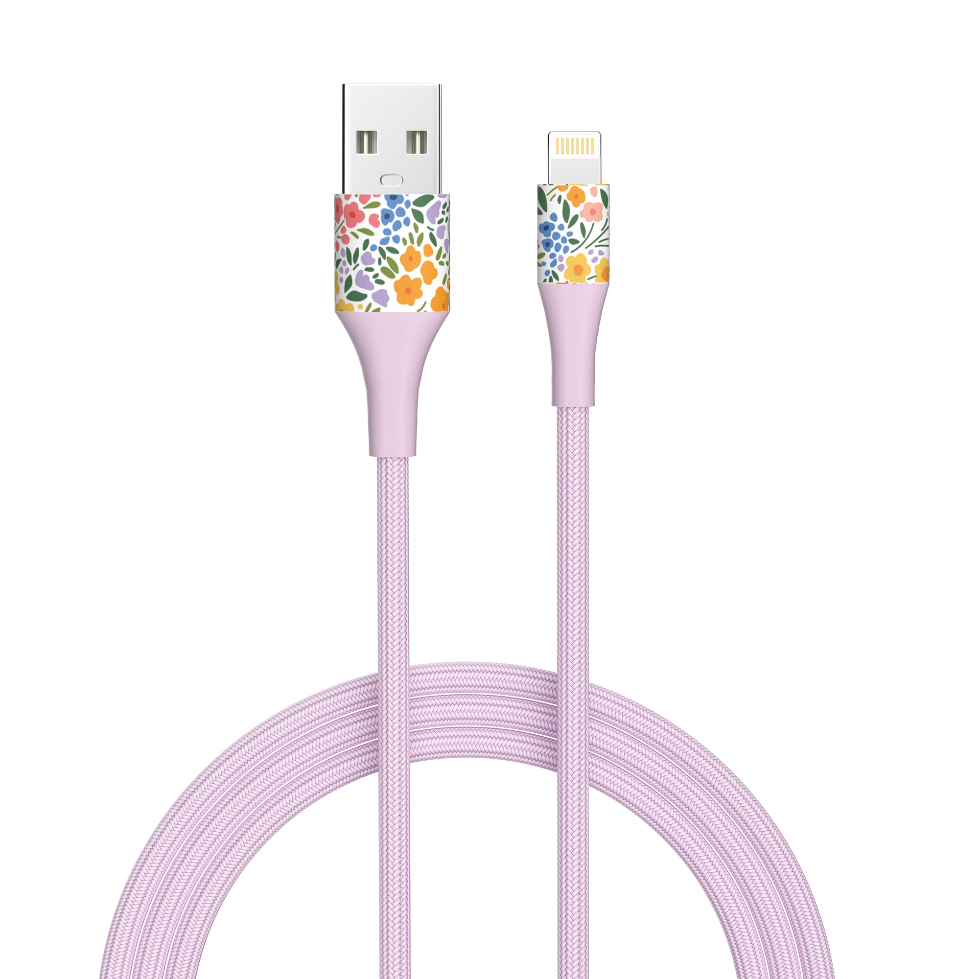 2-Pack Apple MFi Certified Braided Nylon USB to Iphone Cables - 4 Feet - Floral Bouquet & Purple Flowers