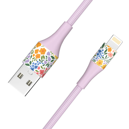 2-Pack Apple MFi Certified Braided Nylon USB to Iphone Cables - 4 Feet - Floral Bouquet & Purple Flowers