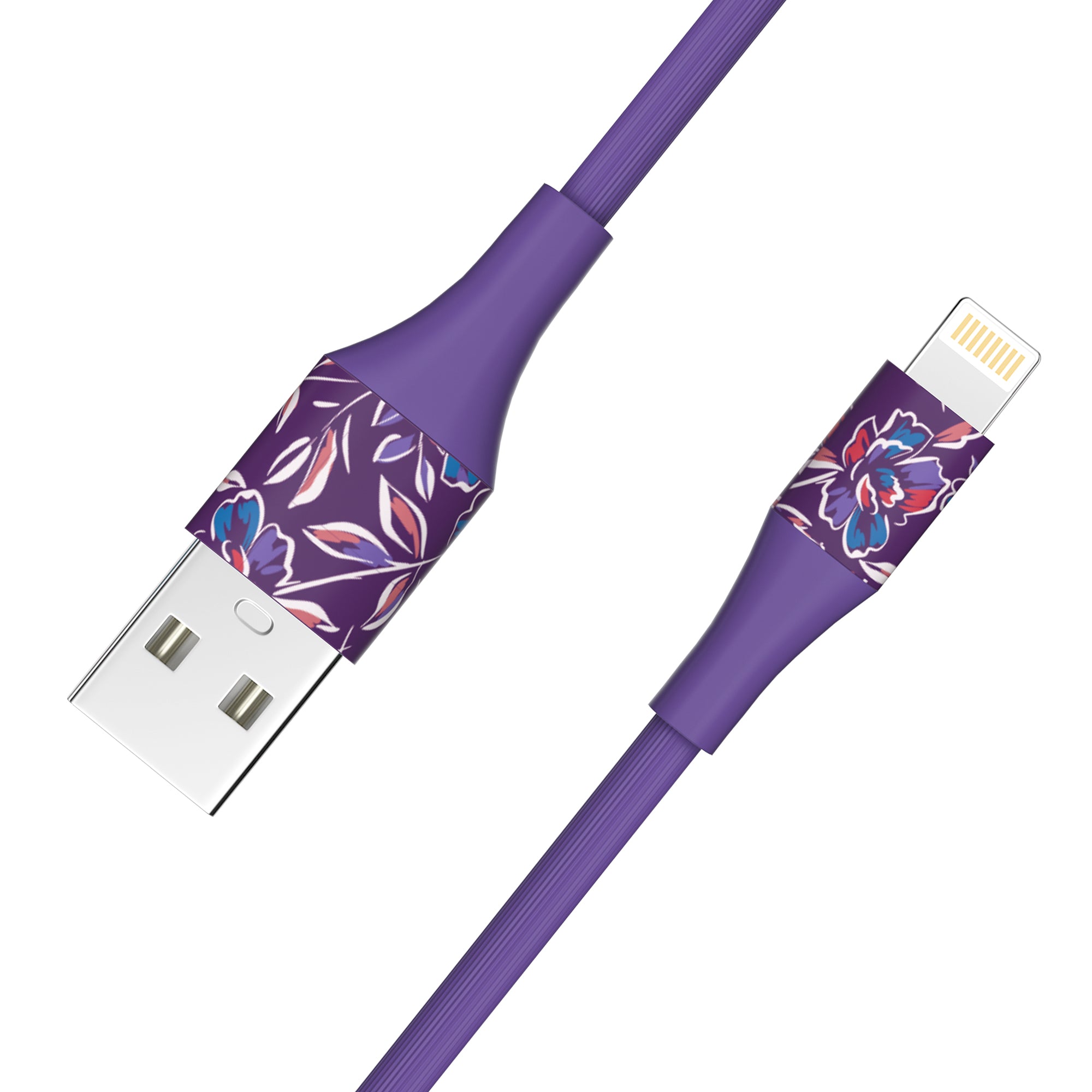 2-Pack Apple MFi Certified Braided Nylon USB to Iphone Cables - 4 Feet - Floral Bouquet & Purple Flowers