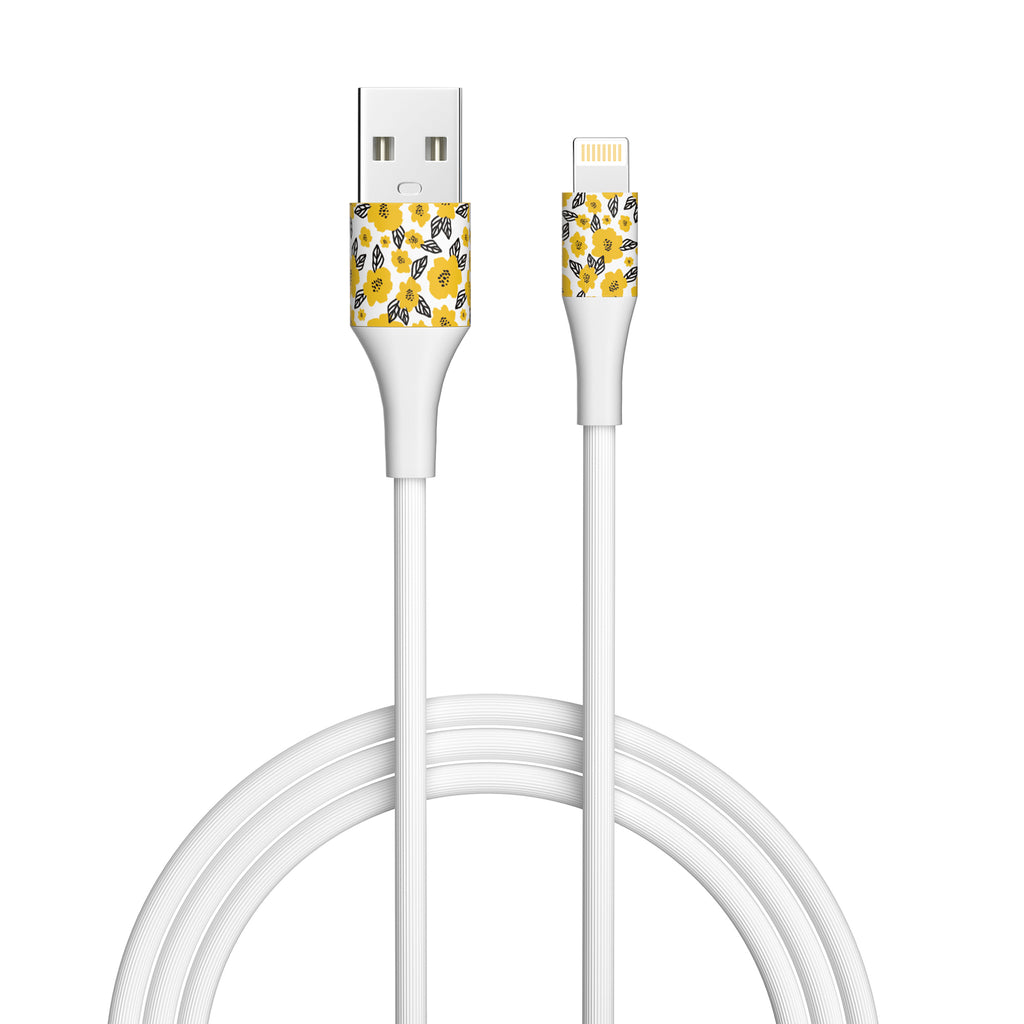 2-Pack Apple MFi Certified Braided Nylon USB to Iphone Cable - 4 Feet - Floral Marigold & Gold-Black Flowers