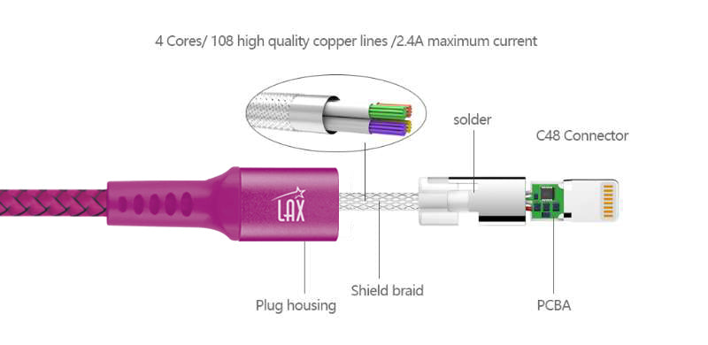 LAX Apple MFi Certified Iphone to USB Cable 4ft