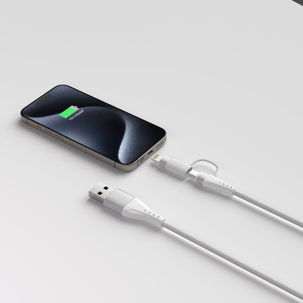 Apple MFi Certified 4 in 1 Iphone, USB-C, USB-C/USB-A Cable - White