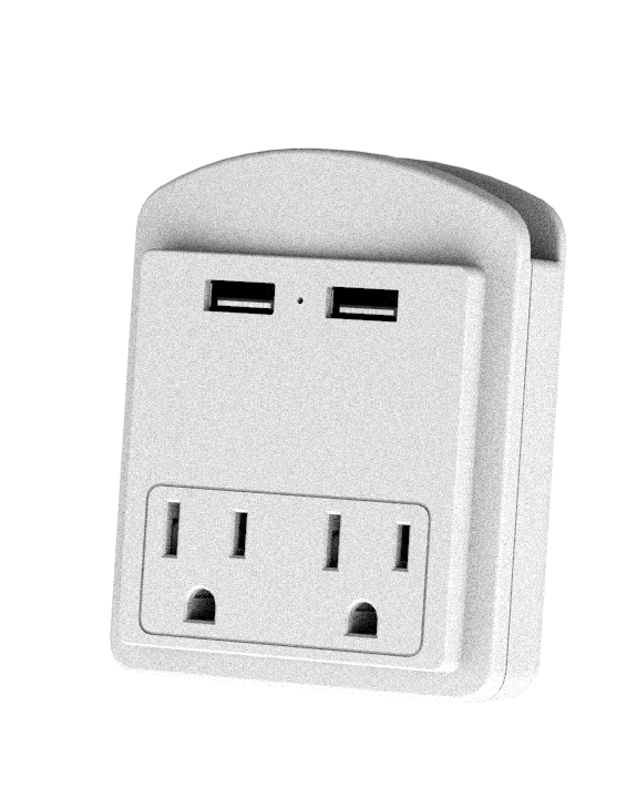 2 - Pack Surge Protector 2 Wall Outlets and 2 USB Ports - Black & White