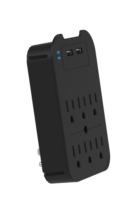 2-Pack Surge Protector 6 Wall Outlets and 2 USB Ports - Black & White