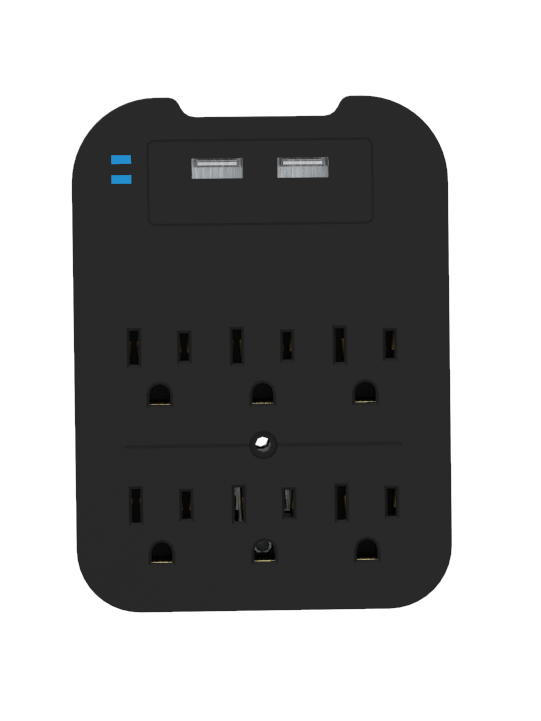 2-Pack Surge Protector 6 Wall Outlets and 2 USB Ports - Black & White
