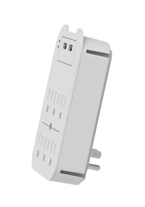2-Pack Surge Protector 6 Wall Outlets and 2 USB Ports - Black & White