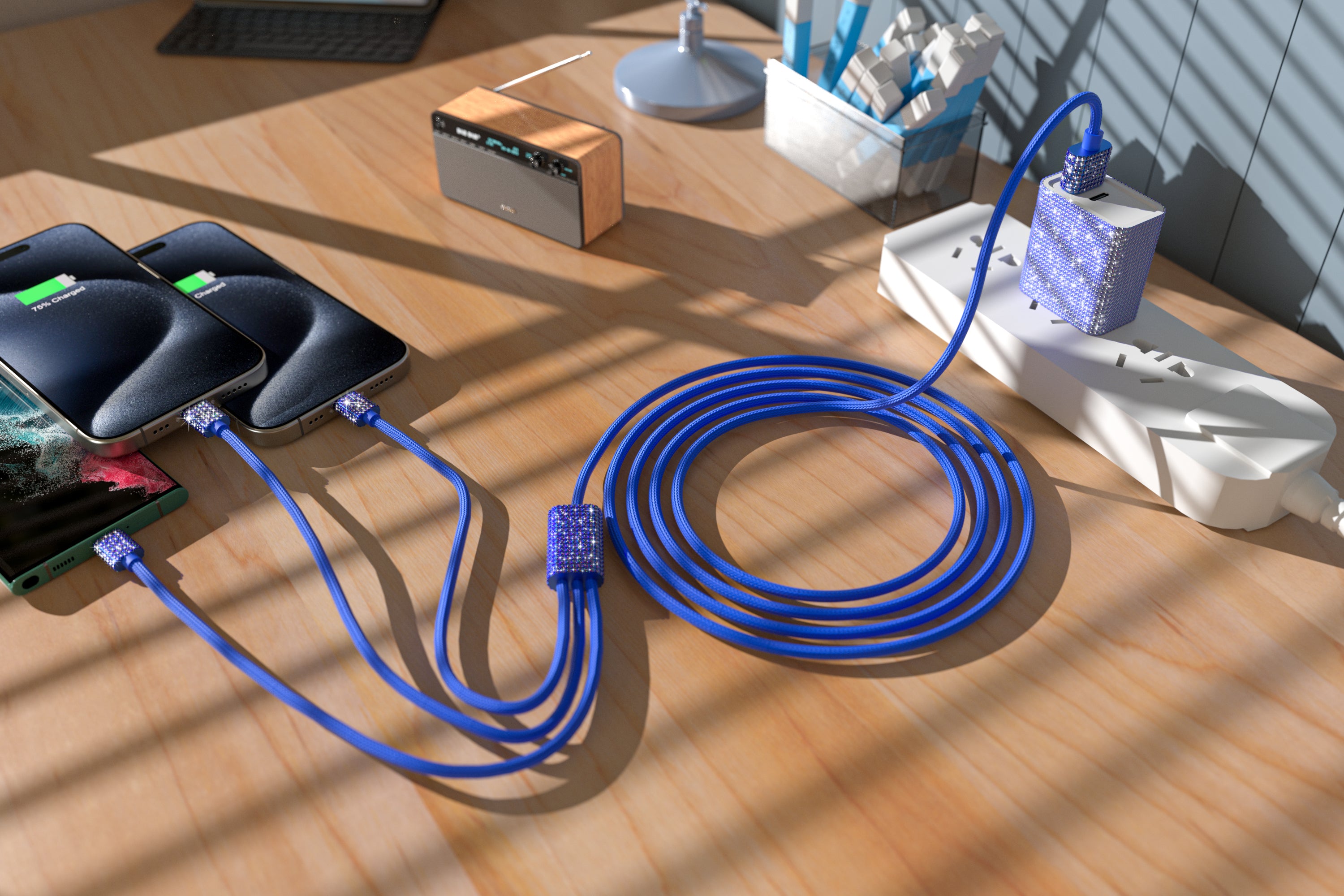 3 in 1 Fast Bling Charging Cable 1x Iphone 2x USB-C Various Attractive color