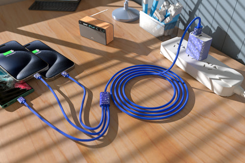 3 in 1 Fast Bling Charging Cable 1x Iphone 2x USB-C Various Attractive color