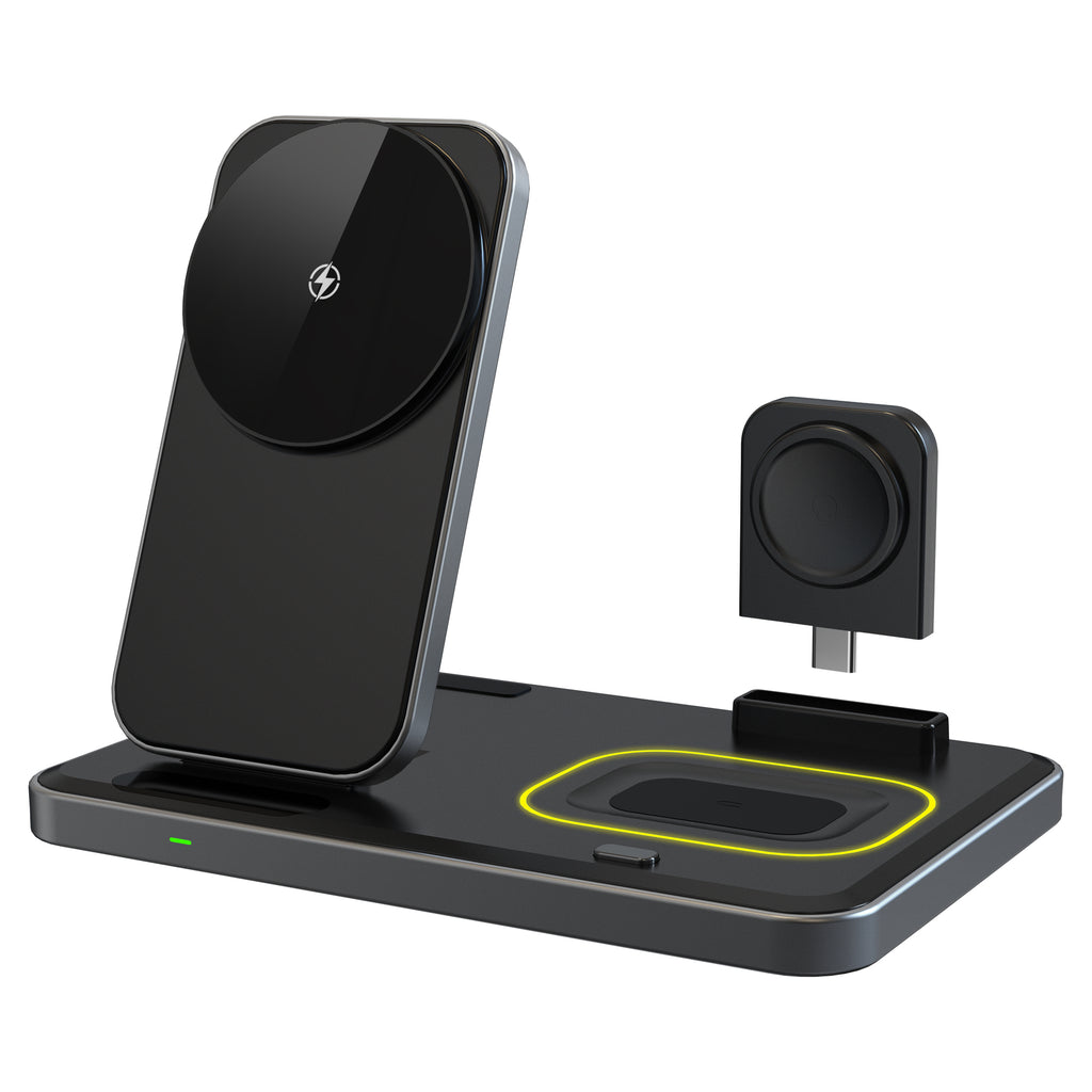 LAX Flat Folding 3-in-1 Wireless Charger with Pop Out Watch Charging Stand for iPhone, Android & Airpods