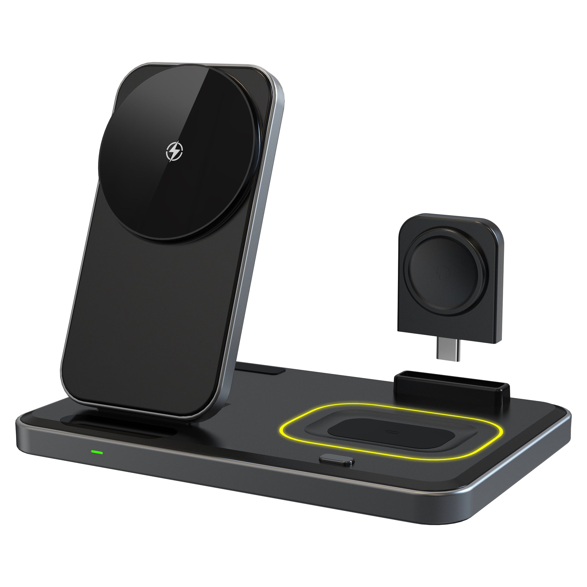 LAX Flat Folding 3-in-1 Wireless Charger with Pop Out Watch Charging Stand for iPhone, Android & Airpods