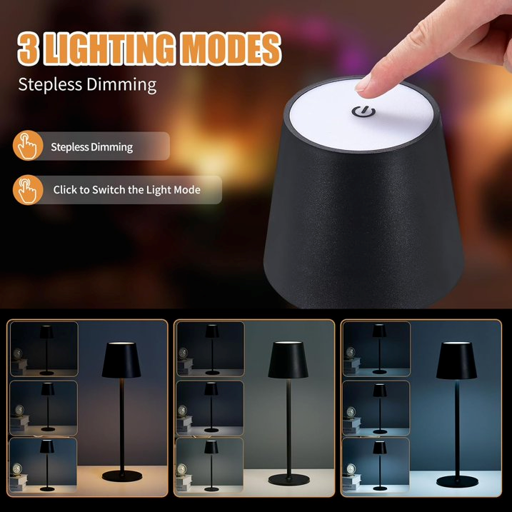 LAX Cordless Table Lamp – Portable Touch Lamp with 3 Lighting Modes & Stepless Dimming – Black & White