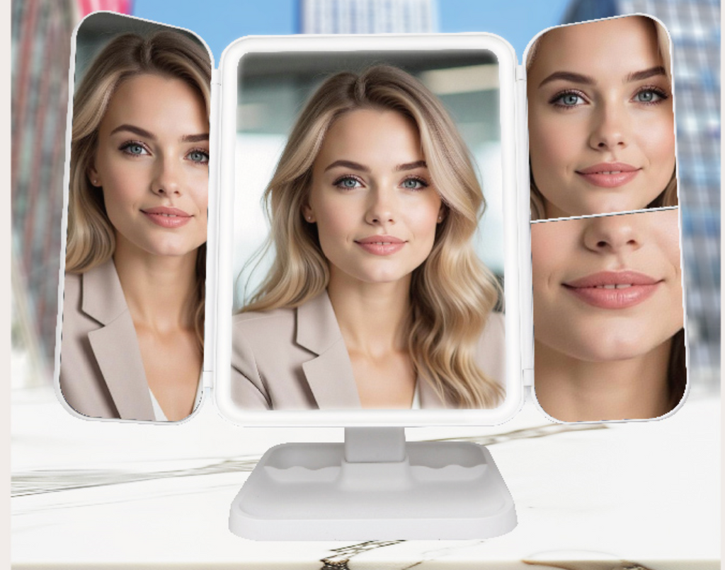 LAX Rechargeable Foldable LED Makeup Mirror – 1x/2x/3x Magnification | Multi-White Light