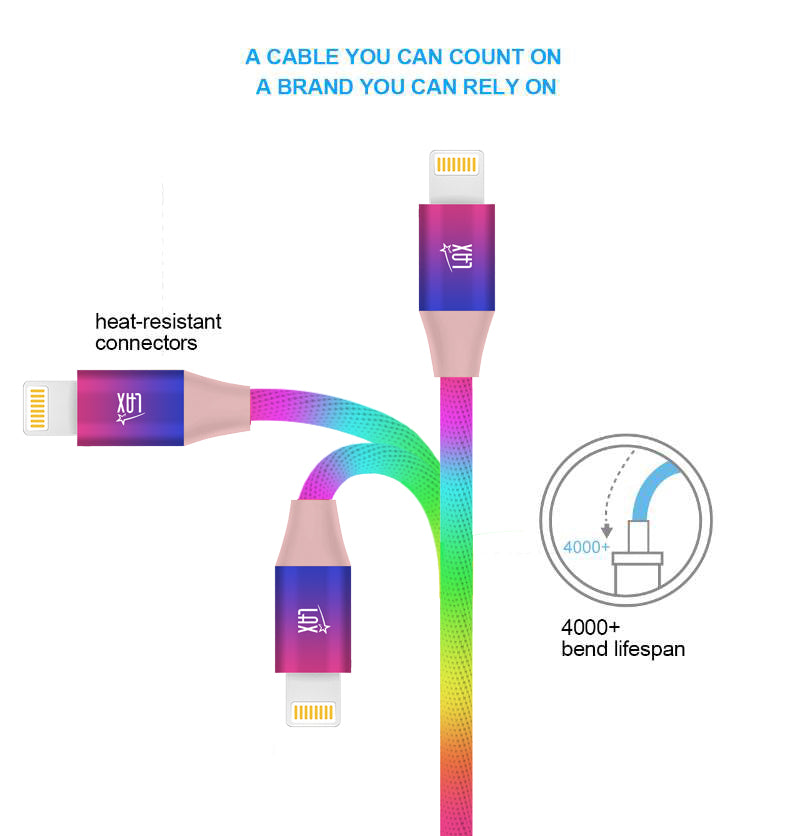 LAX iPhone Charger Iphone Cable - Rainbow MFi Certified Durable Braided Apple Iphone  USB Cord for iPhone 11/11 Pro Max/XS Max/X/iPad, iPod & More