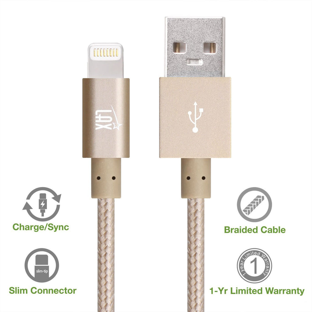 [2 Pack] LAX 10ft Long Apple MFi Certified iPhone Charger - Durable Braided Iphone Cord for iPhone 6s / 6s Plus / 6 / 6 Plus / 5s / 5c / 5 / iPad Air 2 / Air / Mini 4 / 3 / 2 / Pro / (Gold)