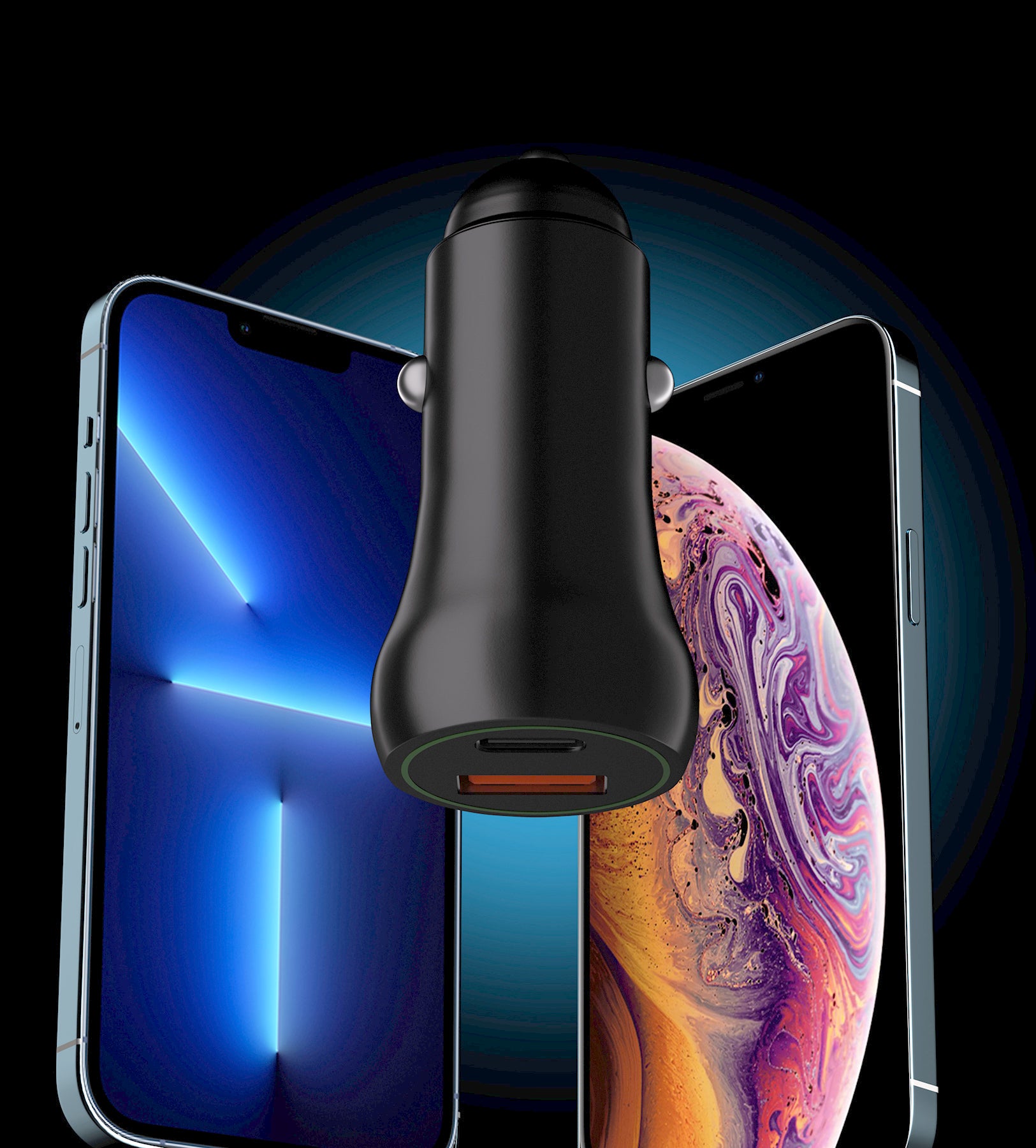 LAX Car Charger 20W with 1 USB-C and 1 USB-A - Black