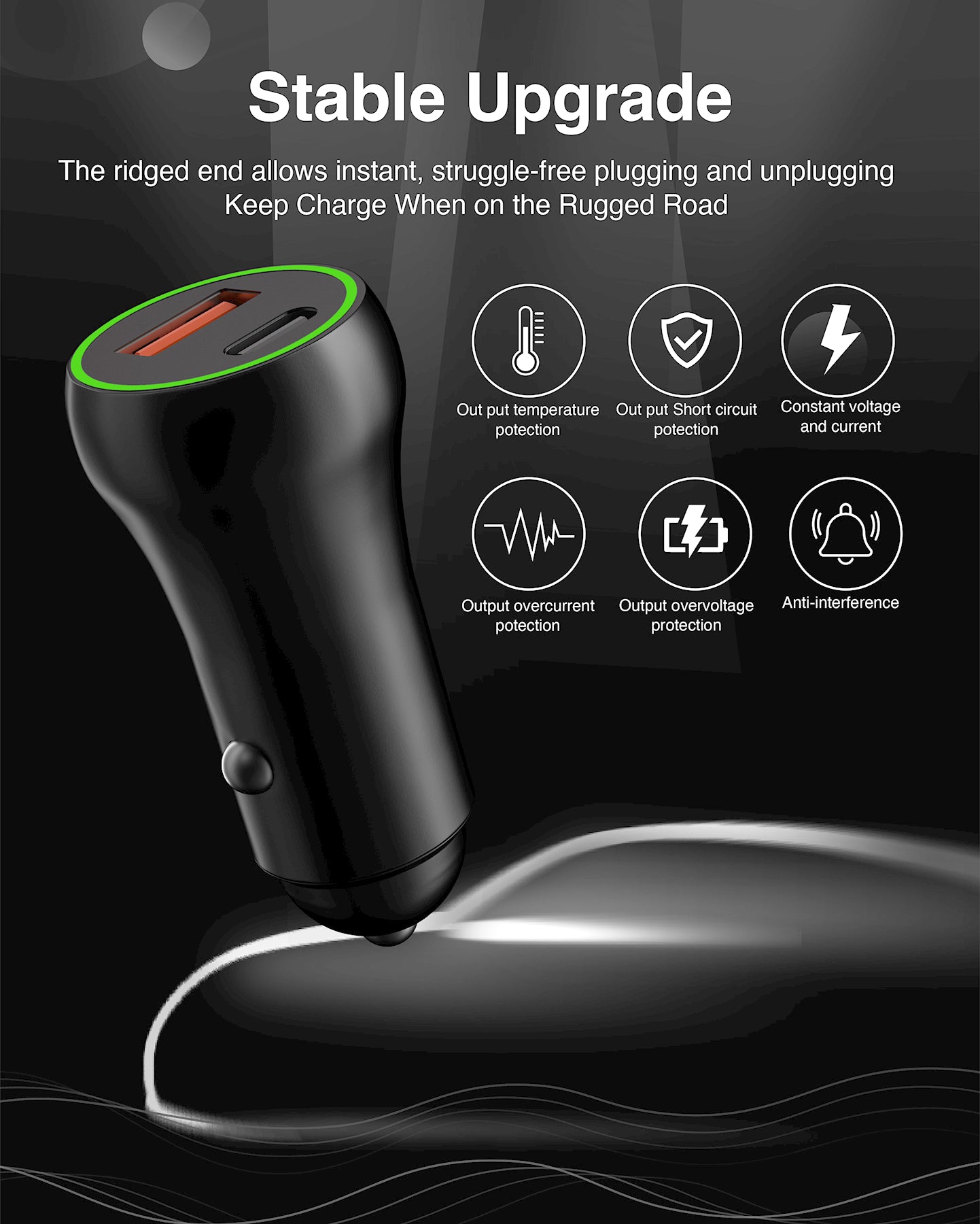 LAX Car Charger 20W with 1 USB-C and 1 USB-A - Black