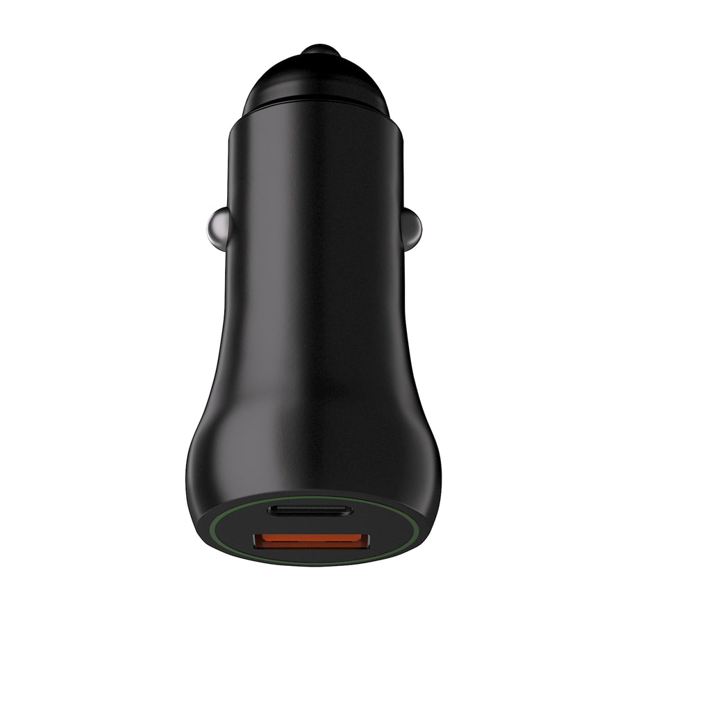 LAX Car Charger 20W with 1 USB-C and 1 USB-A with Apple MFi Certified USB-C to Iphone Cable 6ft - Black