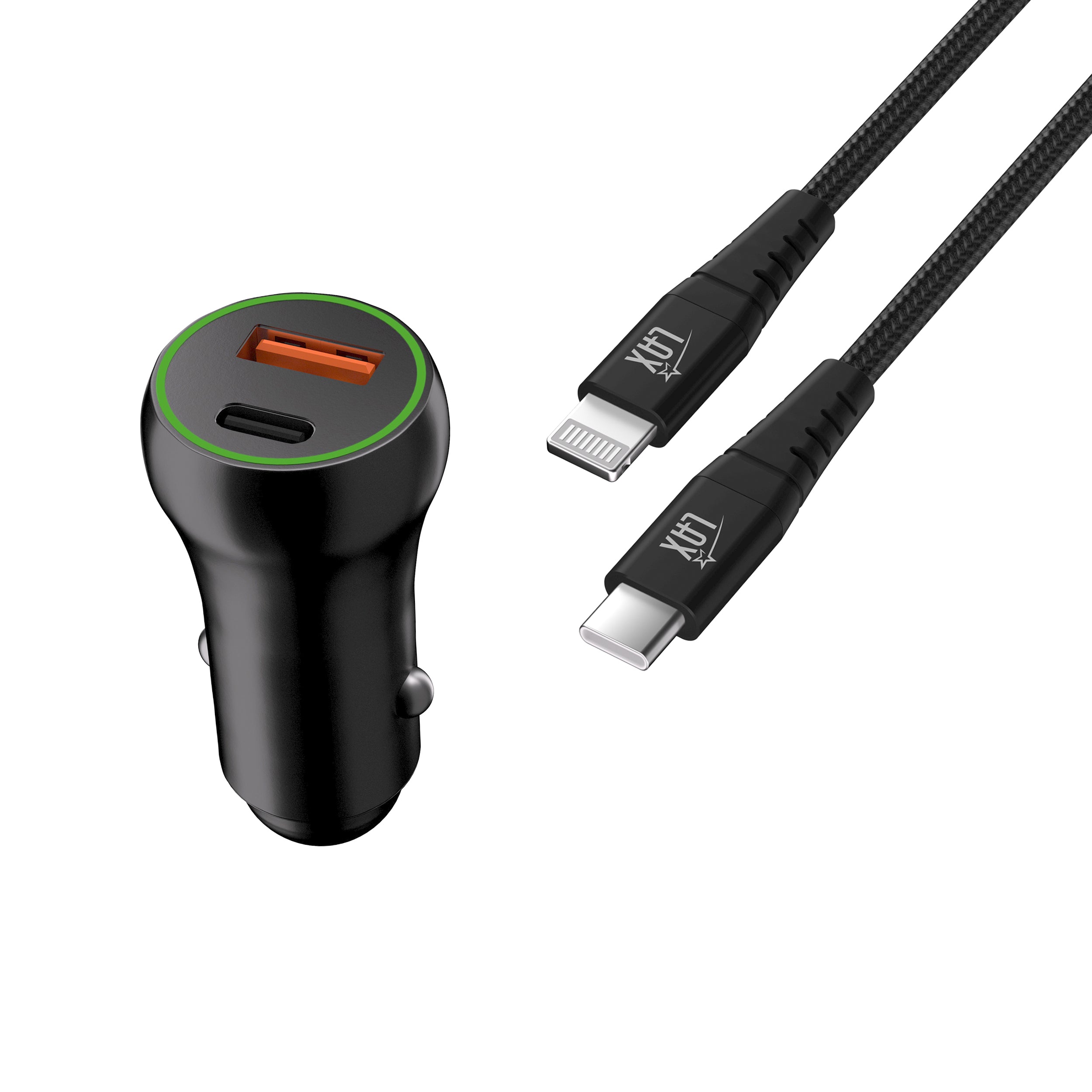 LAX Car Charger 20W with 1 USB-C and 1 USB-A - Black