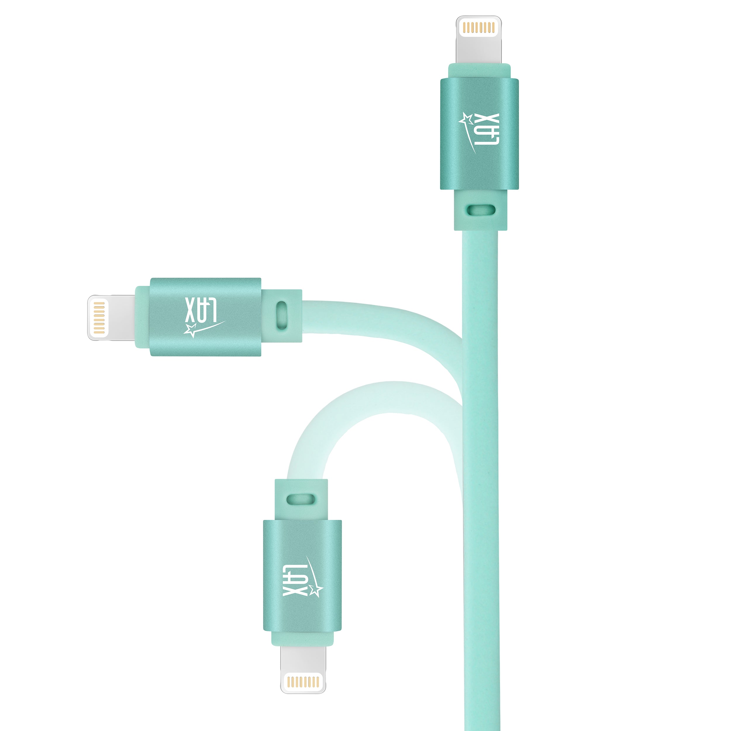 7200mAh Black Iphone input Power Bank with 2 Glow in the Dark Apple MFi Certified USB to Iphone Cable (10 Feet) - White & Blue