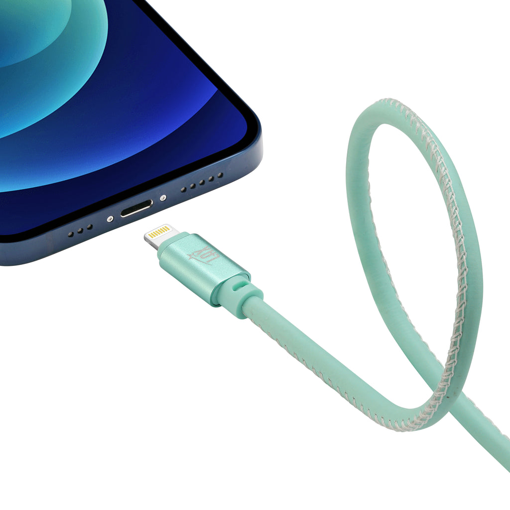 7200mAh Black Iphone input Power Bank with 2 Glow in the Dark Apple MFi Certified USB to Iphone Cable (10 Feet) - White & Blue
