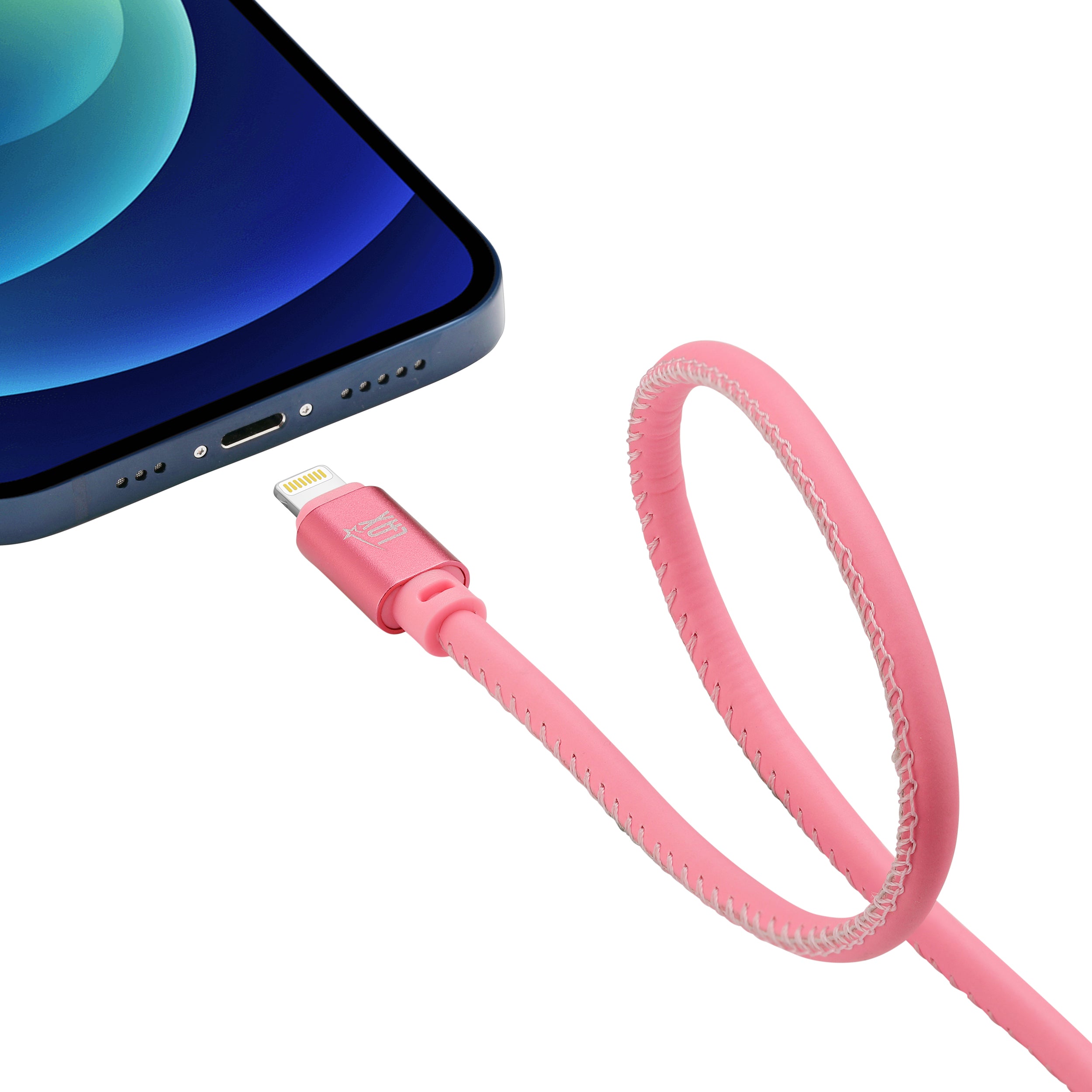 7200mAh Iphone input Power Bank with Glow in the Dark Apple MFi Certified USB to Iphone Cable (10 Feet) - Pink