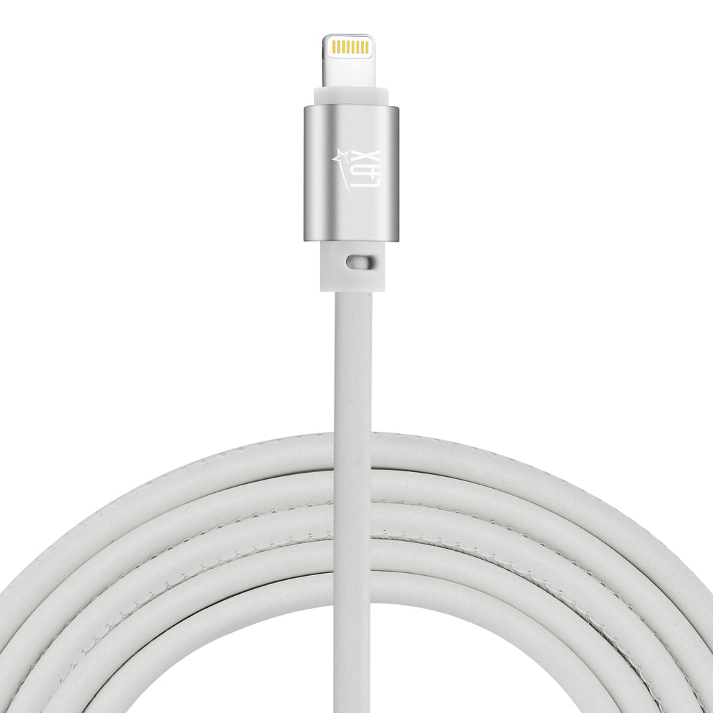 7200mAh Black Iphone input Power Bank with 2 Glow in the Dark Apple MFi Certified USB to Iphone Cable (10 Feet) - White & Blue