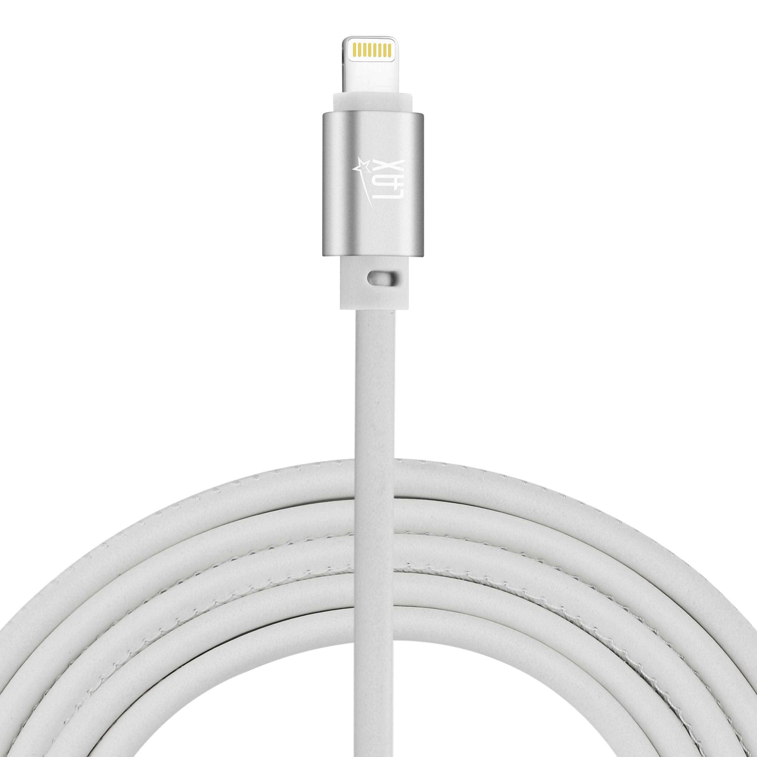 7200mAh Black Iphone input Power Bank with 2 Glow in the Dark Apple MFi Certified USB to Iphone Cable (10 Feet) - White & Blue