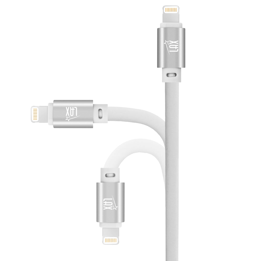 7200mAh Black Iphone input Power Bank with 2 Glow in the Dark Apple MFi Certified USB to Iphone Cable (10 Feet) - White & Blue