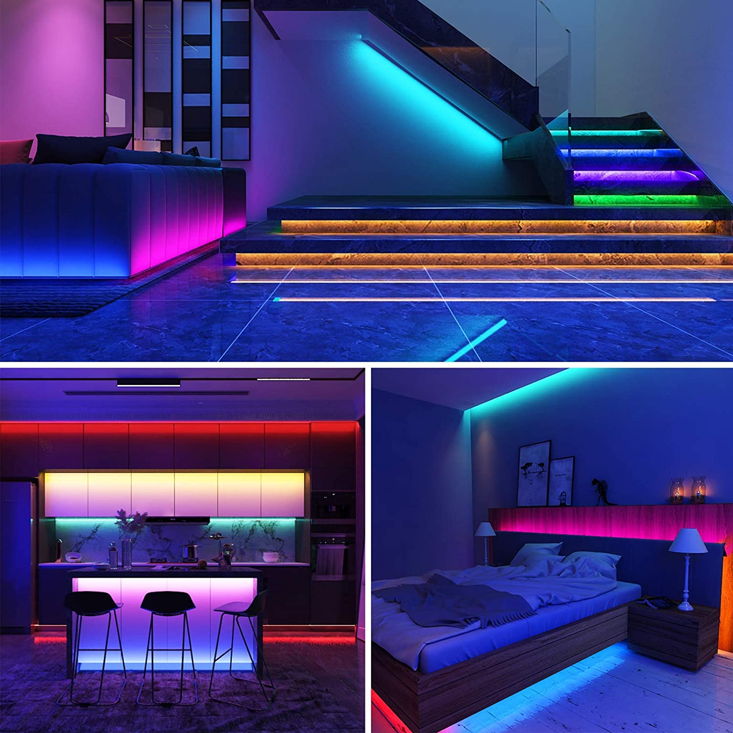 Smart Home Sound Activated Multi-Color LED Light Strip with Remote  30 Feet with 2-Pack Smart Home Multi-Color LED A19 Bulb 5W