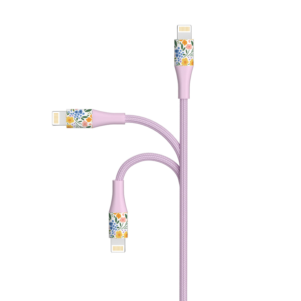2-Pack Apple MFi Certified Braided Nylon USB to Iphone Cable 4 Feet Floral Bouquet