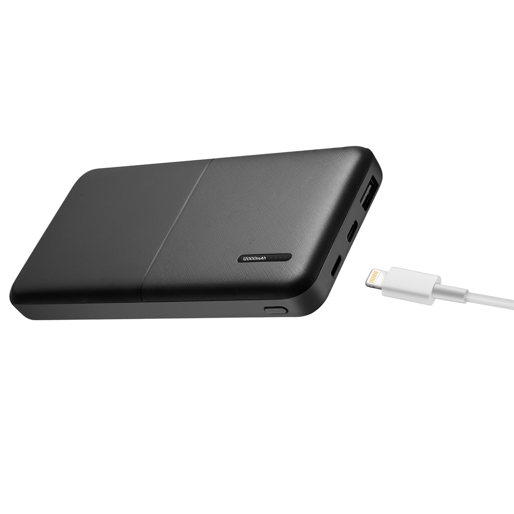 12000mAh Power Bank with Iphone Input Black with  LAX Apple MFi Certified Iphone to USB Cable (10 Feet) - Aqua