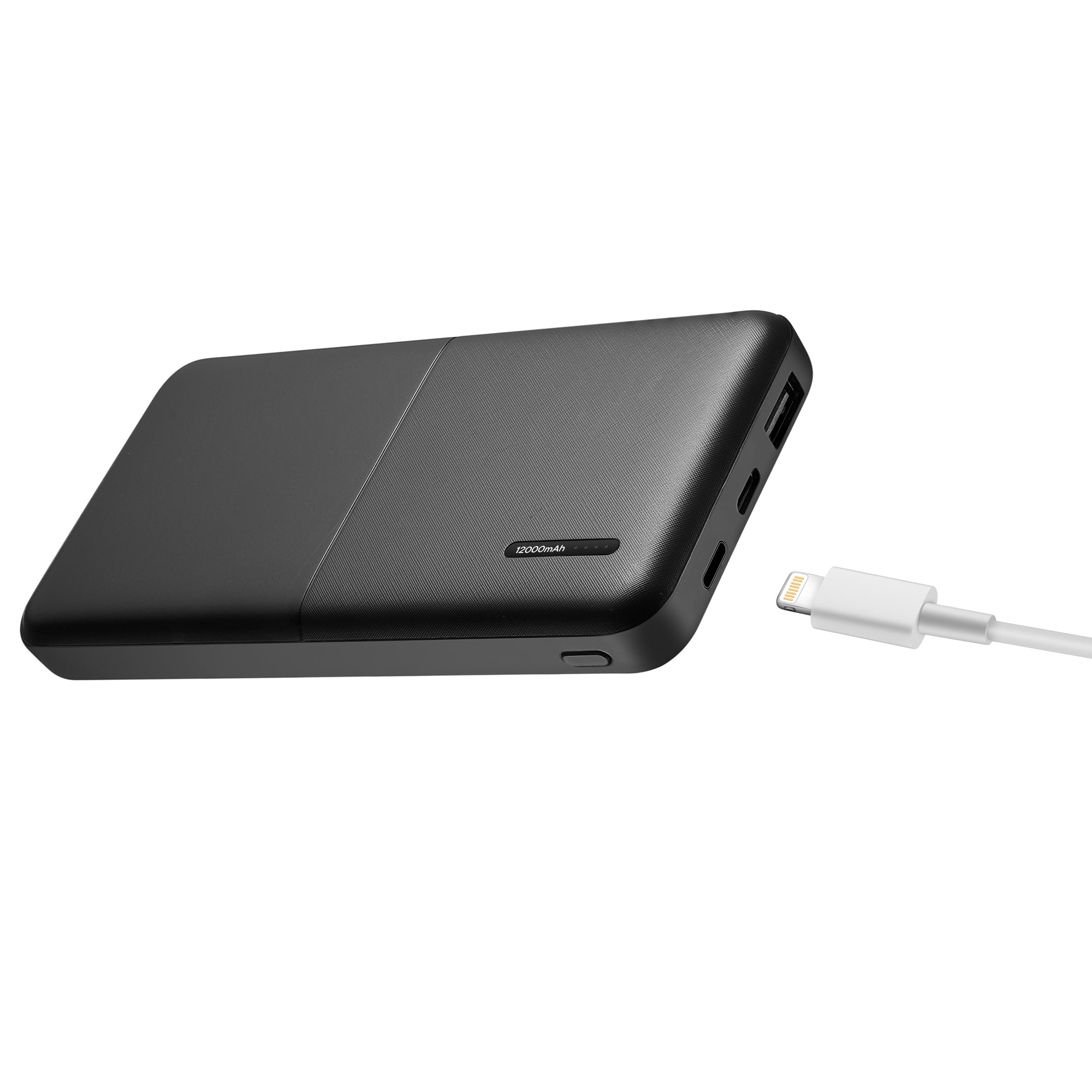 12000mAh Power Bank with Iphone Input Black with  LAX Apple MFi Certified Iphone to USB Cable (10 Feet) - Aqua