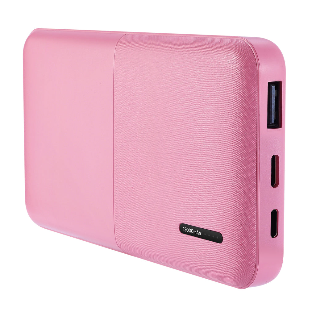12000mAh Power Bank with Iphone Input Pink with LAX Apple MFi Certified Iphone to USB Cable (10 Feet) - Pink