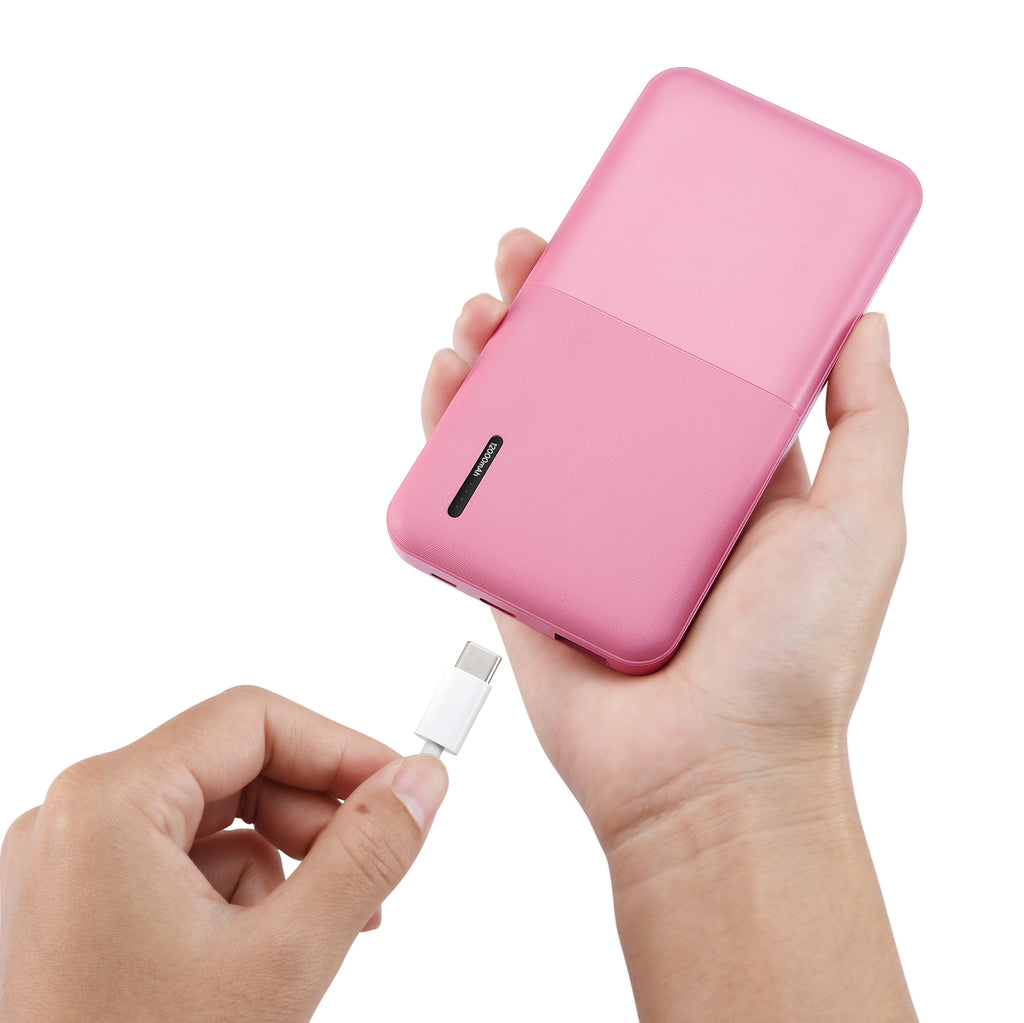 12000mAh Power Bank with Iphone Input Pink with LAX Apple MFi Certified Iphone to USB Cable (10 Feet) - Pink