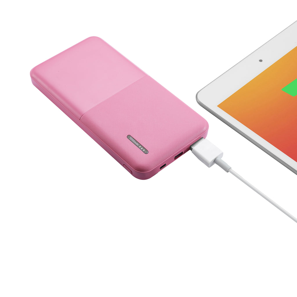 12000mAh Power Bank with Iphone Input Pink with LAX Apple MFi Certified Iphone to USB Cable (10 Feet) - Pink
