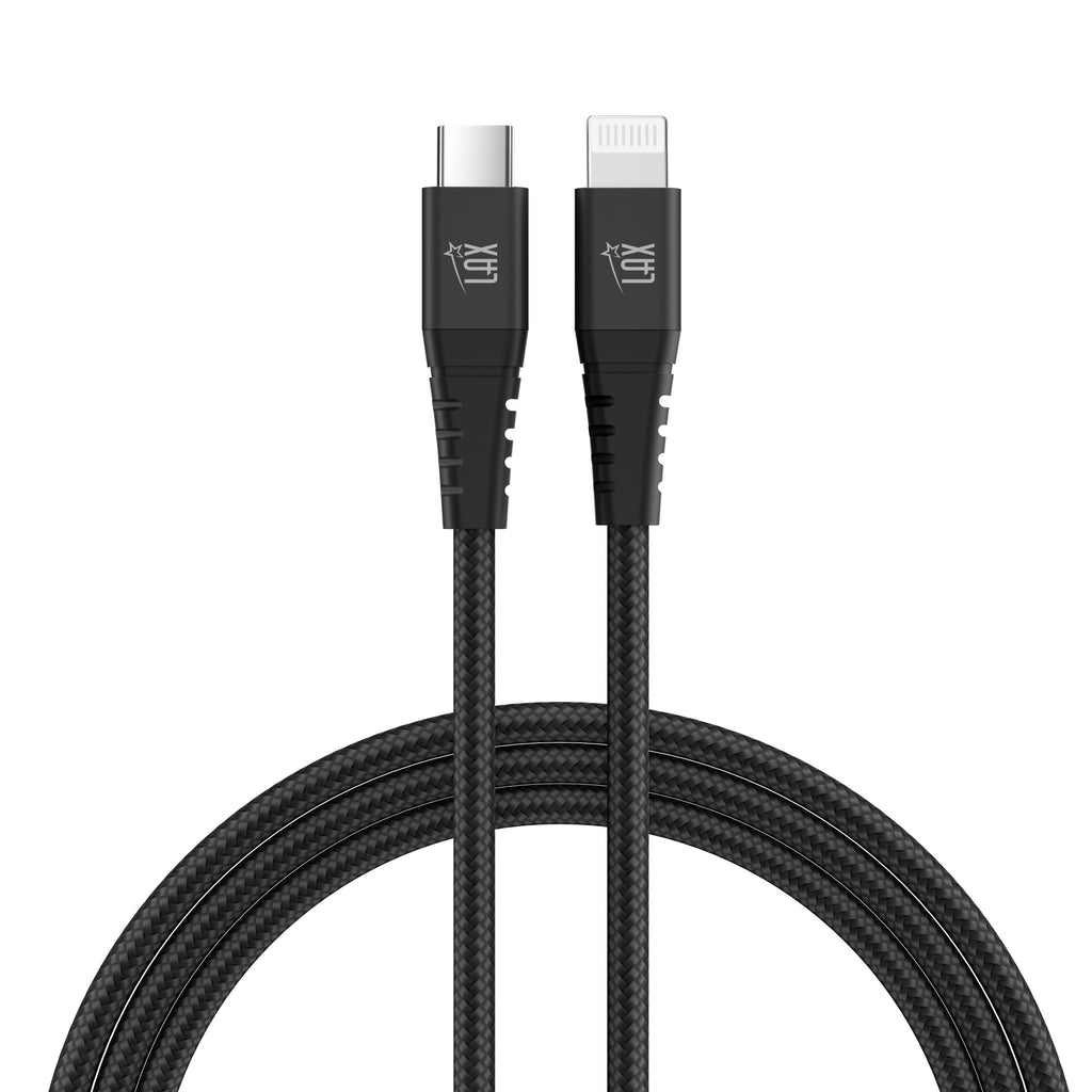 LAX Car Charger 20W with 1 USB-C and 1 USB-A with Apple MFi Certified USB-C to Iphone Cable 6ft - Black