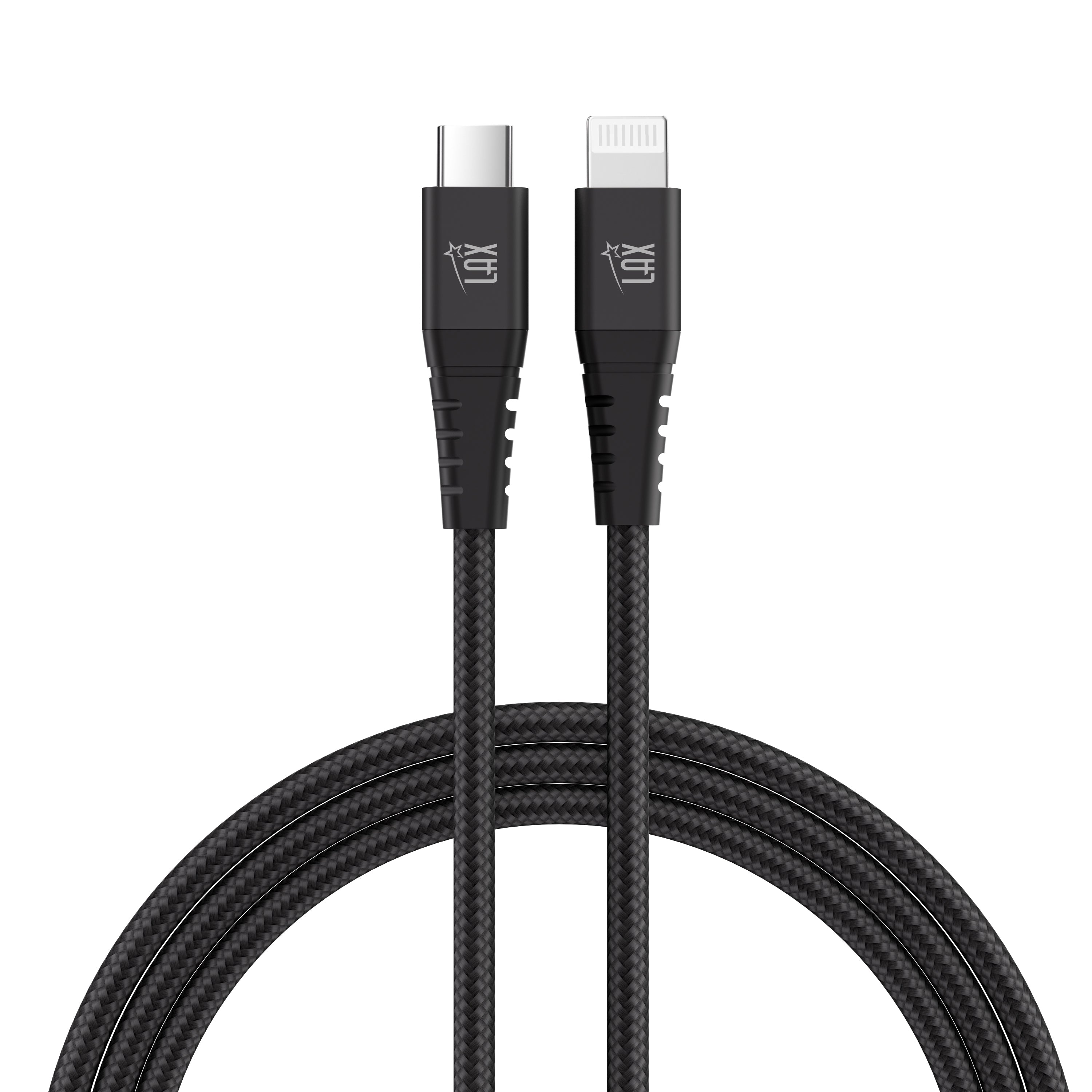 LAX Car Charger 20W with 1 USB-C and 1 USB-A with Apple MFi Certified USB-C to Iphone Cable 6ft - Black