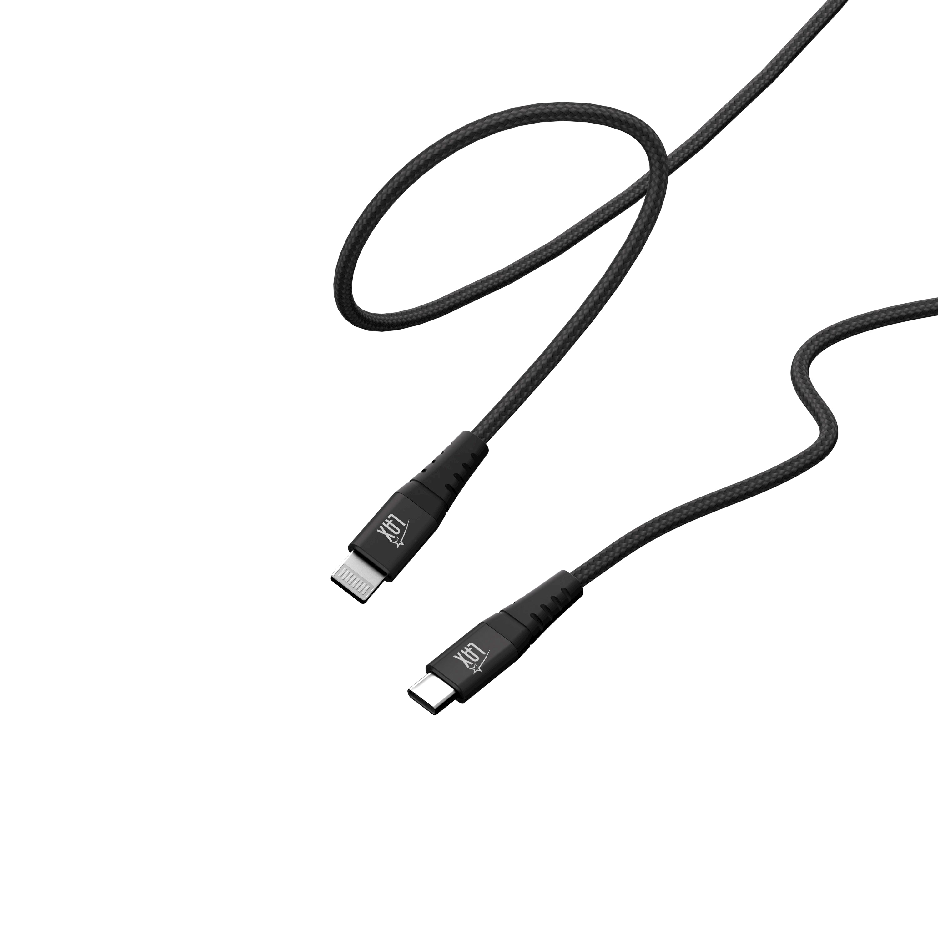 LAX Car Charger 20W with 1 USB-C and 1 USB-A with Apple MFi Certified USB-C to Iphone Cable 6ft - Black