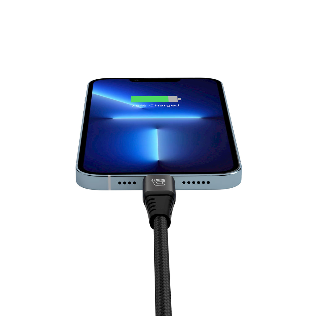 LAX Car Charger 20W with 1 USB-C and 1 USB-A with Apple MFi Certified USB-C to Iphone Cable 6ft - Black