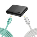 7200mAh Black Iphone input Power Bank with 2 Glow in the Dark Apple MFi Certified USB to Iphone Cable (10 Feet) - White & Blue